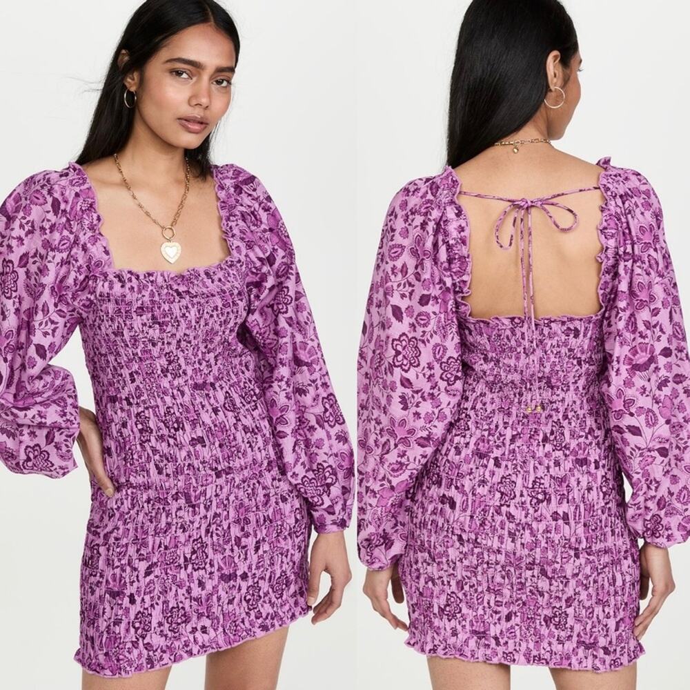 Free People Smock It To Me Mini Dress L Azalea Combo - Picture 8 of 9